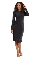 Women's Solid Matte Jersey Ruched Midi Dress