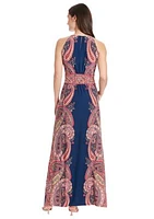 Women's Printed Sleeveless Halter Neck A-Line Maxi Dress