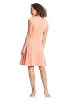 Women's Jewel Pleated Keyhole Neck Fit and Flare Dress