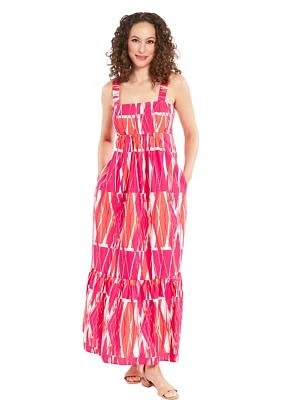 Women's Square Neck Cotton Print Maxi Dress