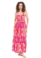 Women's Square Neck Cotton Print Maxi Dress