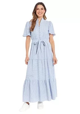 Women's Ruffle Neck Tiered Maxi Dress with Sash