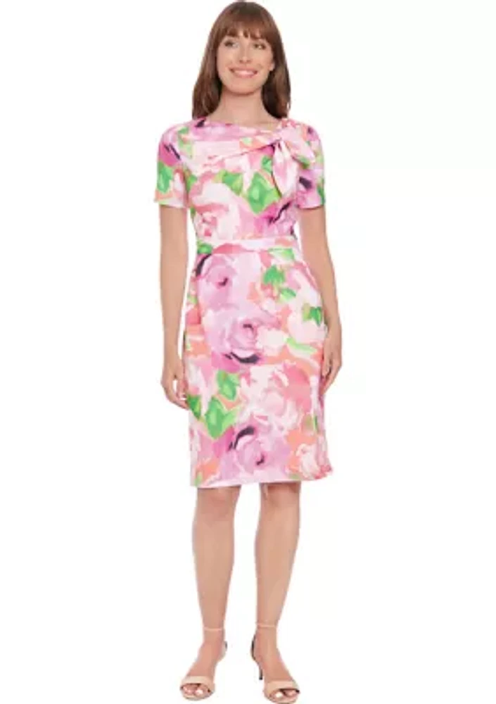 Women's Floral Printed Scuba Crepe Sheath Dress