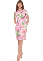 Women's Floral Printed Scuba Crepe Sheath Dress