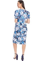 Women's Short Sleeve Floral Printed Scuba Crepe Sheath Dress