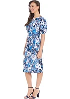 Women's Short Sleeve Floral Printed Scuba Crepe Sheath Dress