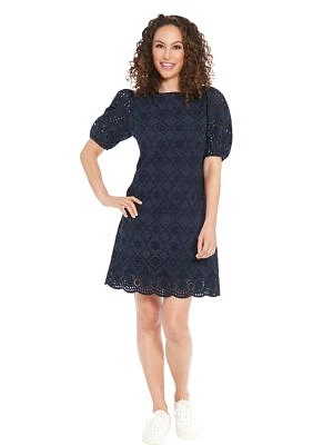 Women's Puff Sleeve Cotton Eyelet Shift Dress