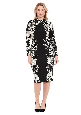 Women's Printed Matte Jersey Long Sleeve Criss Cross Neck Midi Dress