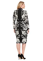 Women's Printed Matte Jersey Long Sleeve Criss Cross Neck Midi Dress