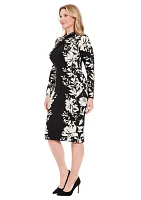 Women's Printed Matte Jersey Long Sleeve Criss Cross Neck Midi Dress