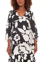 Women's 3/4 Sleeve V-Neck Floral Print A-Line Dress