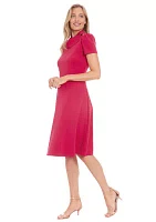 Women's Short Sleeve Asymmetrical Neck Solid Fit and Flare Dress