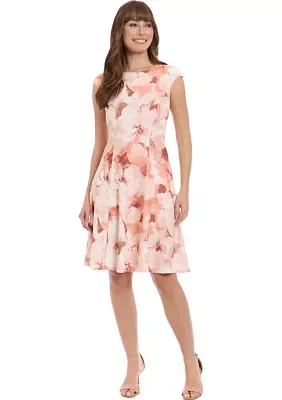 Women's Floral Printed Scuba Crepe Fit and Flare Dress