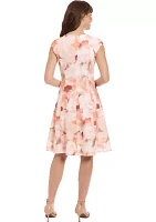 Women's Floral Printed Scuba Crepe Fit and Flare Dress