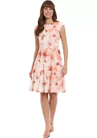 Women's Floral Printed Scuba Crepe Fit and Flare Dress