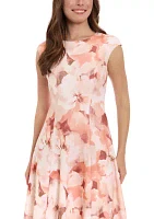 Women's Floral Printed Scuba Crepe Fit and Flare Dress