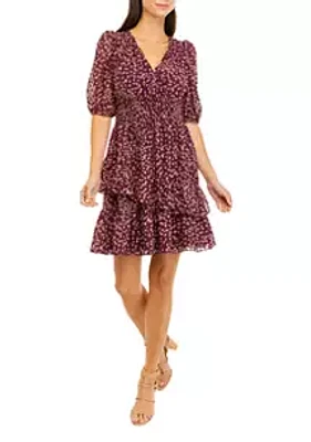 Taylor Women's Puff Sleeve Floral Tier Dress