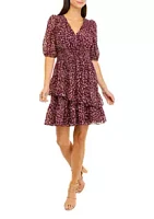 Taylor Women's Puff Sleeve Floral Tier Dress