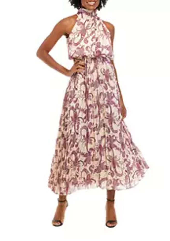 Taylor Women's Halter Printed Crepe Chiffon Dress