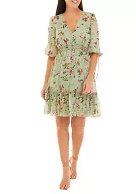 Taylor Women's 3/4 Sleeve V-Neck Floral Chiffon Dress