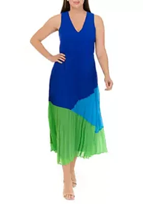 Taylor Women's Sleeveless V-Neck Color Block Chiffon Fit and Flare Midi Dress