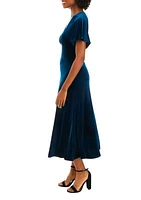 Women's Short Sleeve V-Neck Velvet Fit and Flare Dress