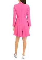 Women's Long Sleeve Collar Neck Button Up Scuba Fit and Flare Dress