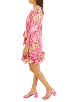 Women's Long Sleeve V-Neck Floral Print Fit and Flare Dress