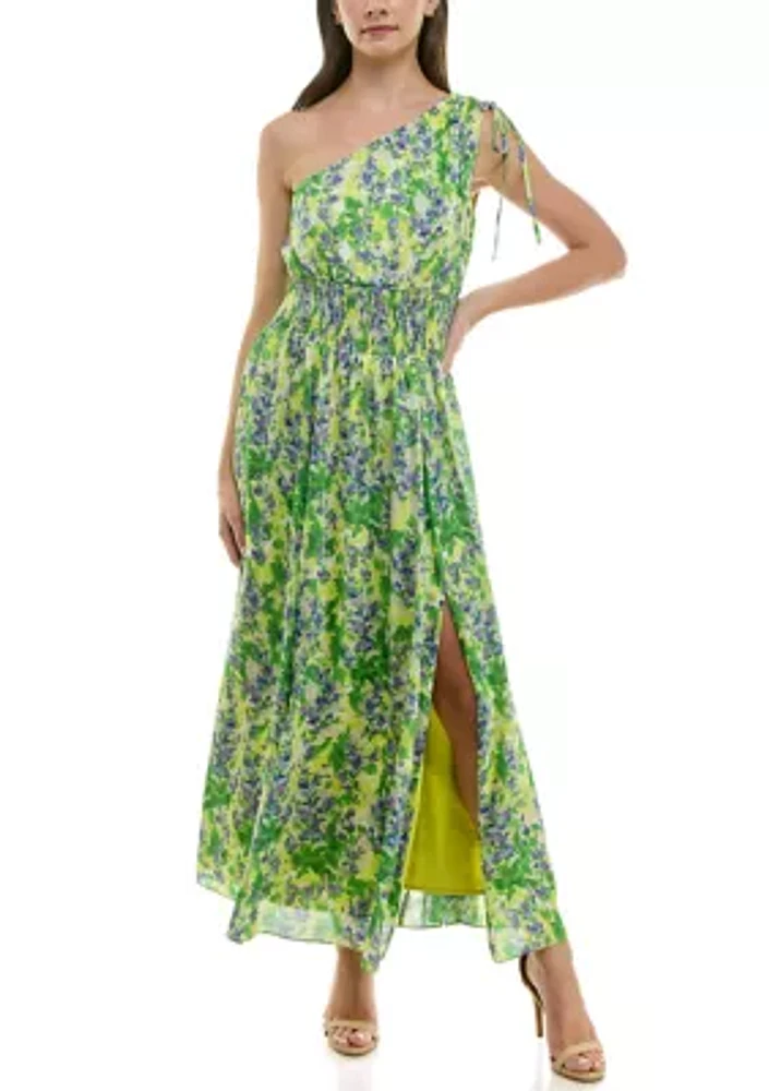 Women's One Shoulder Floral Print Maxi Dress