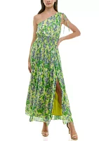 Women's One Shoulder Floral Print Maxi Dress