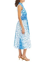 Women's Sleeveless Smocked Waist Printed Fit and Flare Dress