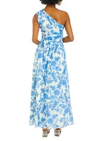 Women's Sleeveless One Shoulder Floral Print Midi Dress