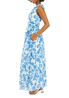 Women's Sleeveless One Shoulder Floral Print Midi Dress