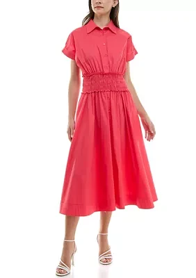 Women's Smocked Waist Shirt Dress