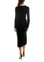 Women's Crew Neck Side Ruched Midi Dress