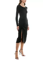 Women's Crew Neck Side Ruched Midi Dress