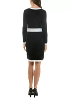 Women's Two Tone Sweater Dress with Bow