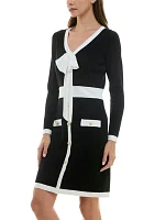 Women's Two Tone Sweater Dress with Bow