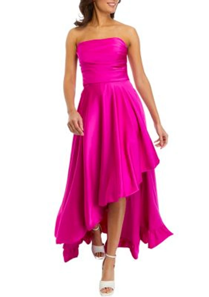 Women's Strapless Solid Satin Fit and Flare Dress