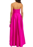 Women's Strapless Solid Satin Fit and Flare Dress