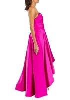 Women's Strapless Solid Satin Fit and Flare Dress