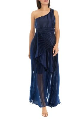 Women's One Shoulder Solid Organza Gown