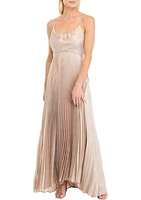 Women's Sleeveless Ribbed Solid Satin Gown