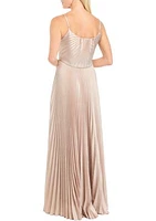 Women's Sleeveless Ribbed Solid Satin Gown