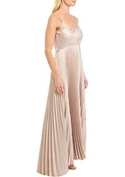 Women's Sleeveless Ribbed Solid Satin Gown