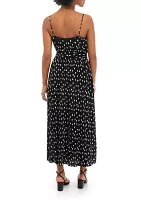 Women's Sleeveless Spaghetti Strap Pleated Dot Midi Dress