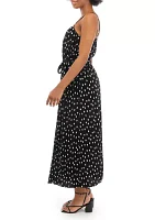 Women's Sleeveless Spaghetti Strap Pleated Dot Midi Dress