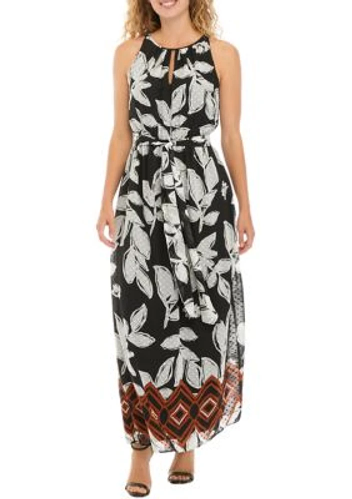 Women's Sleeveless Halter Neck Printed Maxi Dress