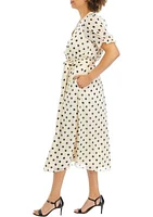 Women's Puff Sleeve Midi Wrap Dress