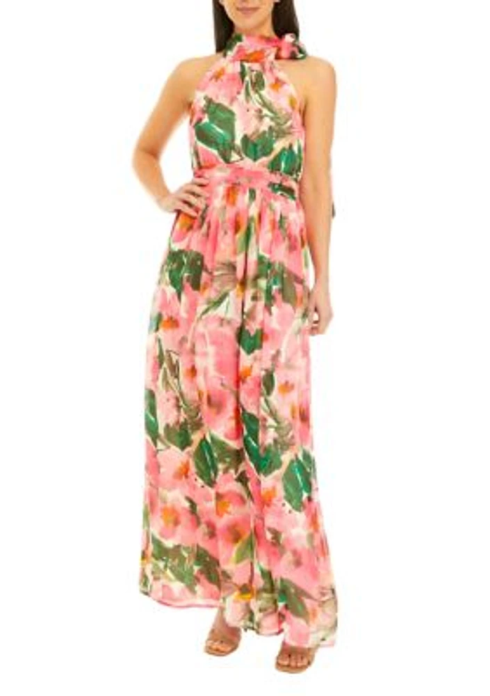 Women's Tie Neck Maxi Dress with Bow